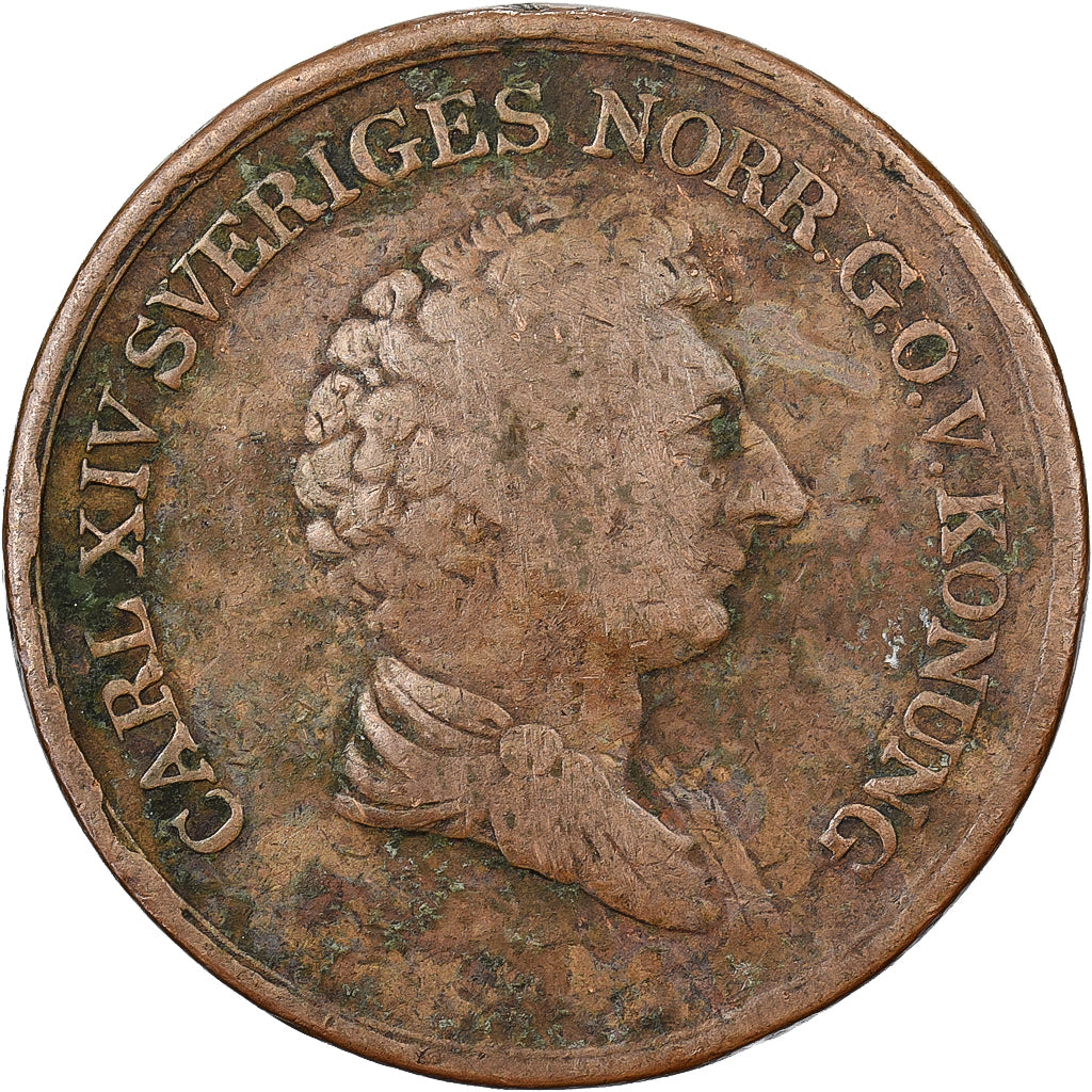Suède, Carl XIV Johan, 2/3 Skilling, 1839, Cuivre, TB+