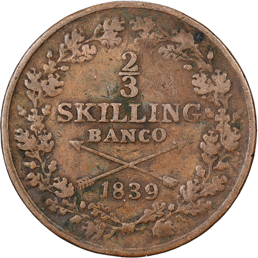 Suède, Carl XIV Johan, 2/3 Skilling, 1839, Cuivre, TB+