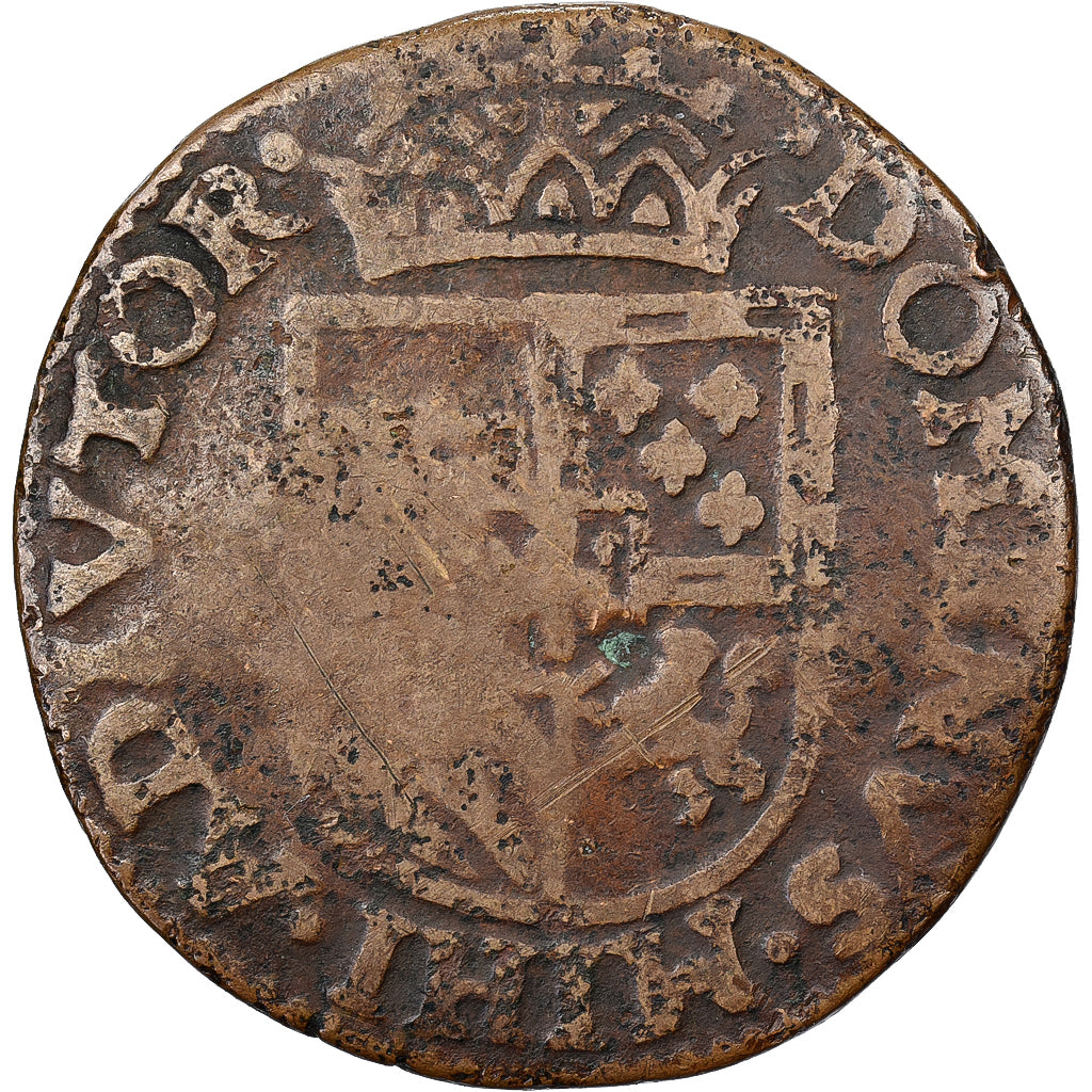 Spanish Netherlands, Philip II, Liard, 1586, Tournai, Copper, VF(30-35)