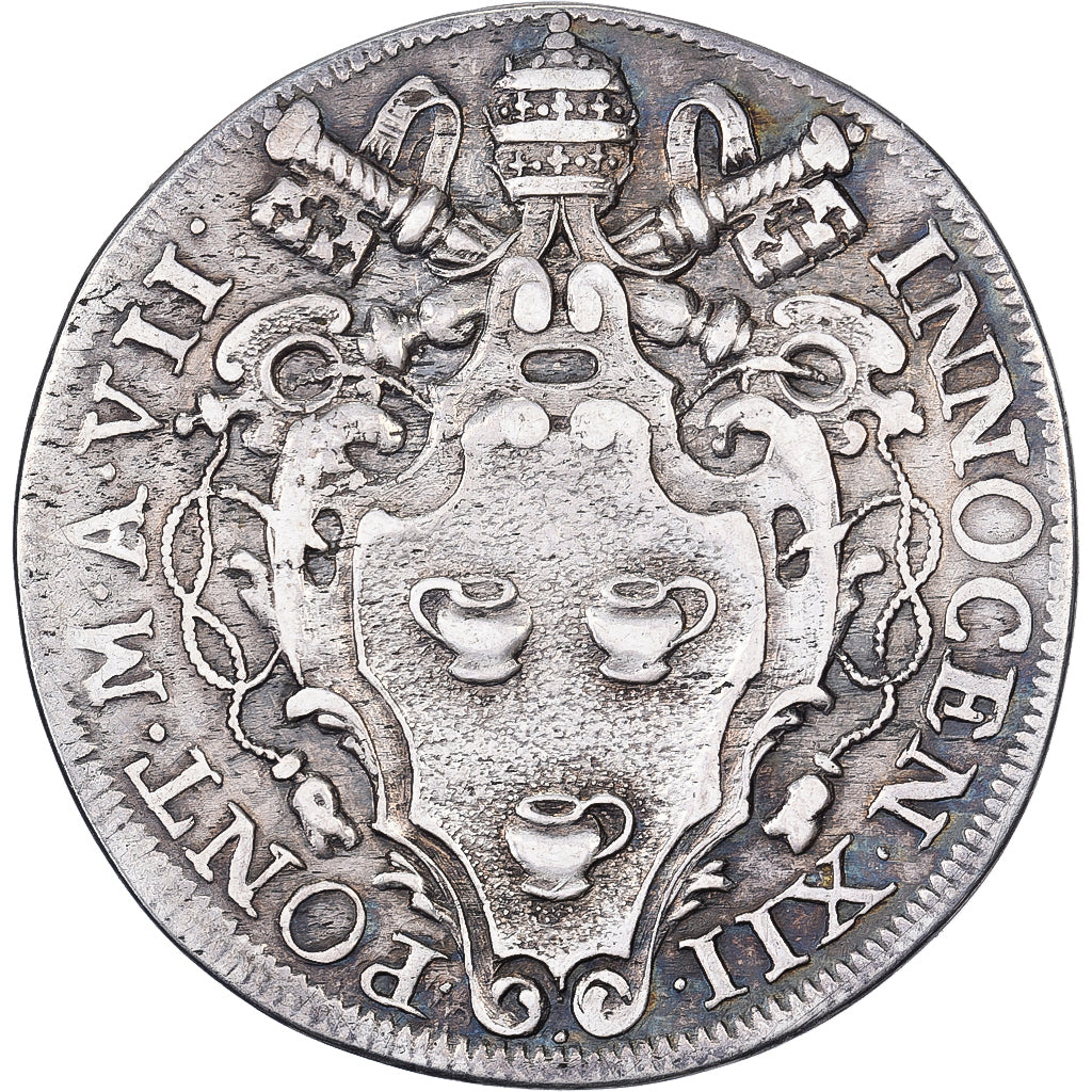 Papal States, Innocent XII, Testone, 1698 (Anno VII), Rome, Silver, EF(40-45)