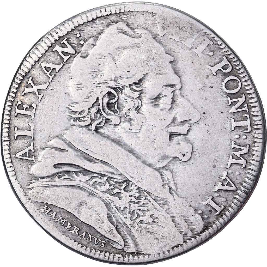 États pontificaux, Alexander VIII, Testone, Anno I (1690), Rome, Argent, TB+