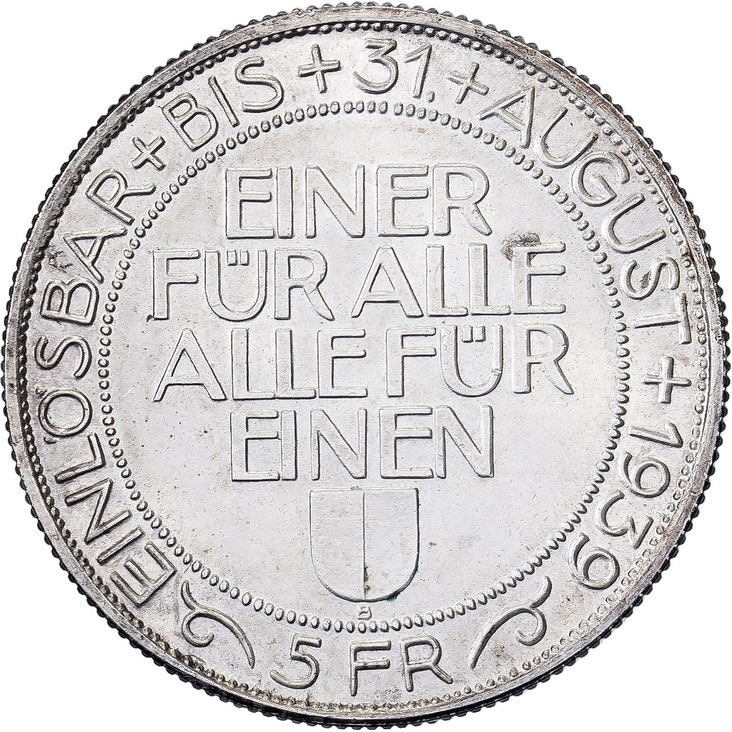 Switzerland, 5 Francs, Lucerne (Luzern) Shooting Festival, 1939, Bern, Silver