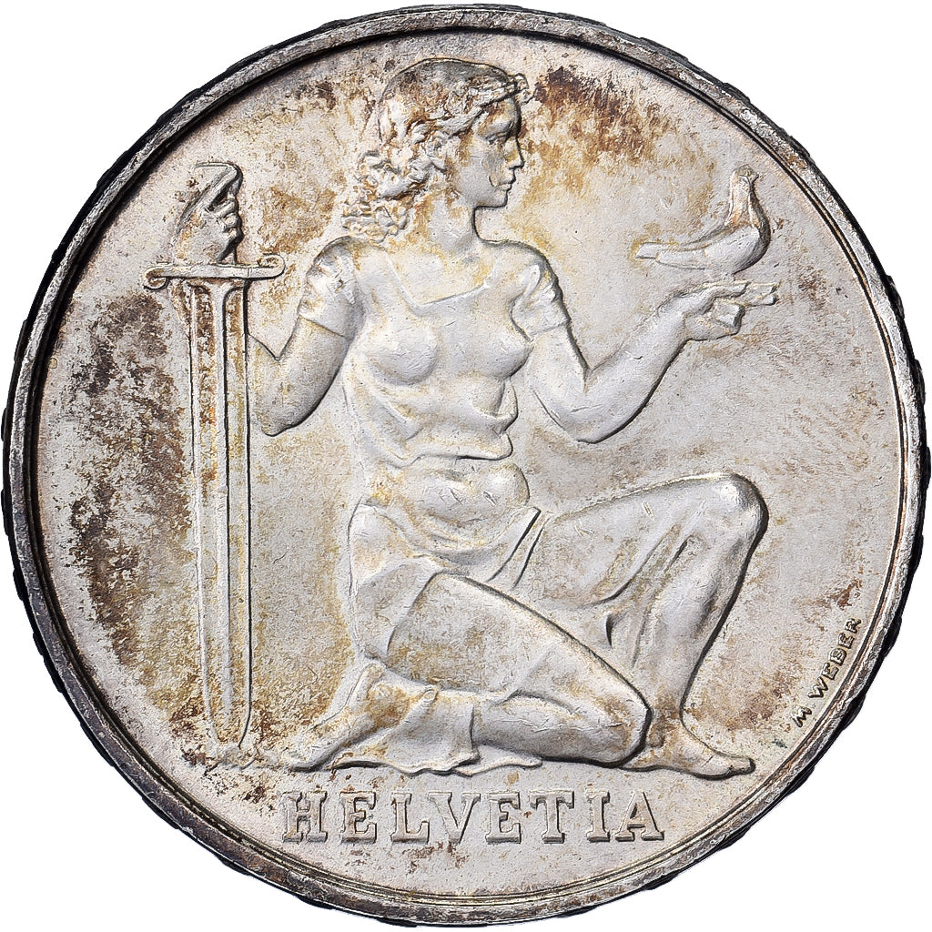 Switzerland, 5 Francs, War Bond, 1936, Bern, Silver, AU(55-58)