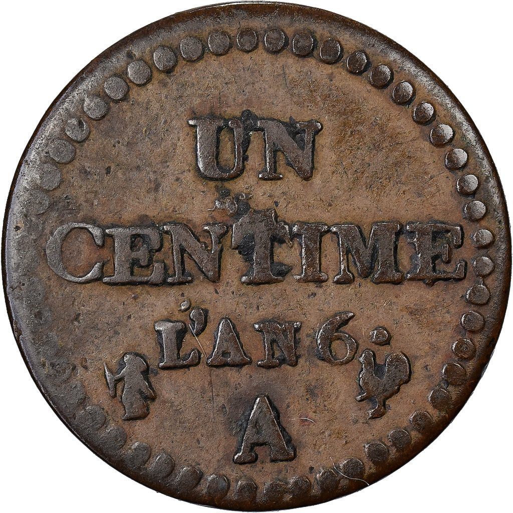 Francja, 1 Centime, Dupré, AN 6, Paris, Miedź, VF(30-35), Gadoury:76