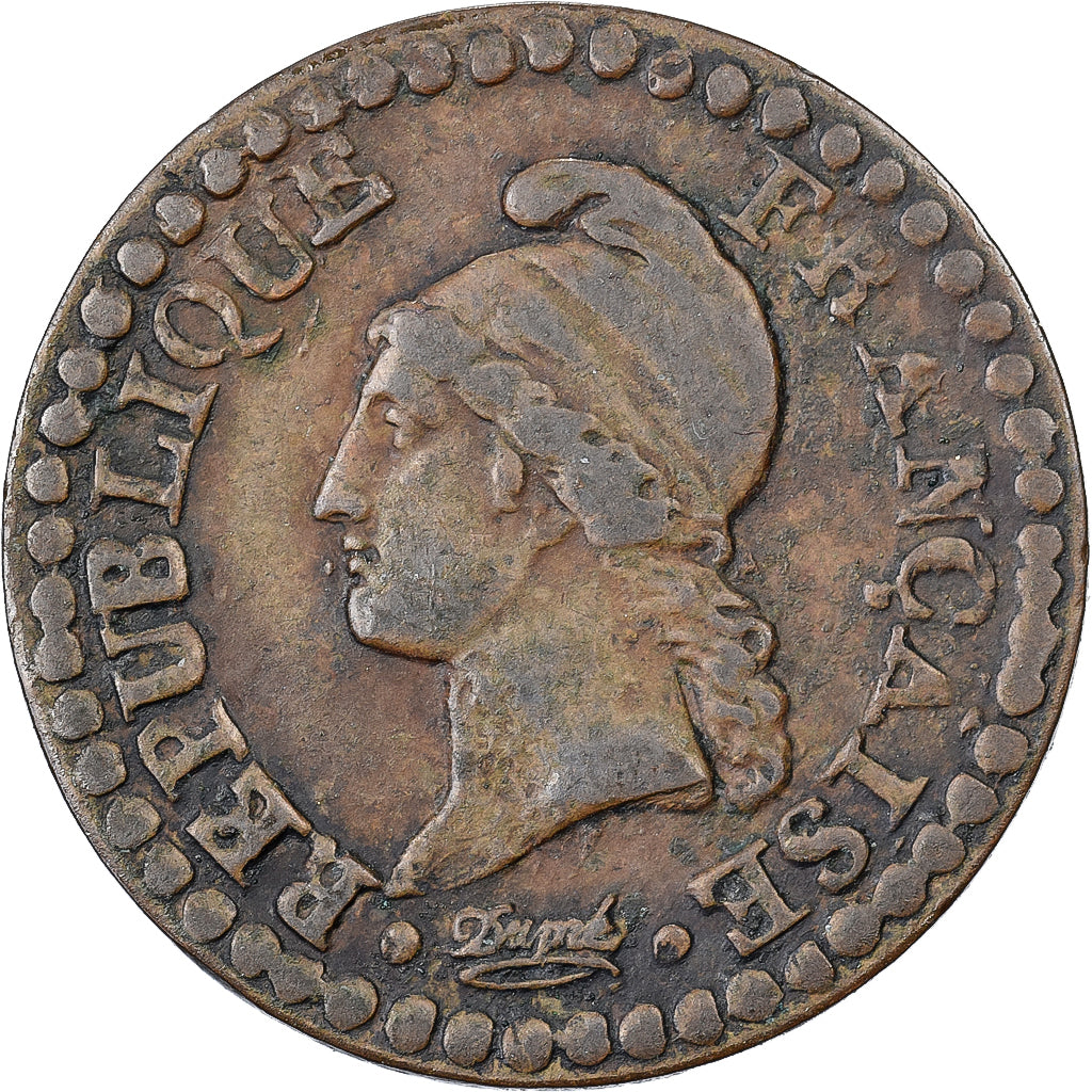 Francja, 1 Centime, Dupré, AN 7, Paris, Miedź, VF(30-35), Gadoury:76