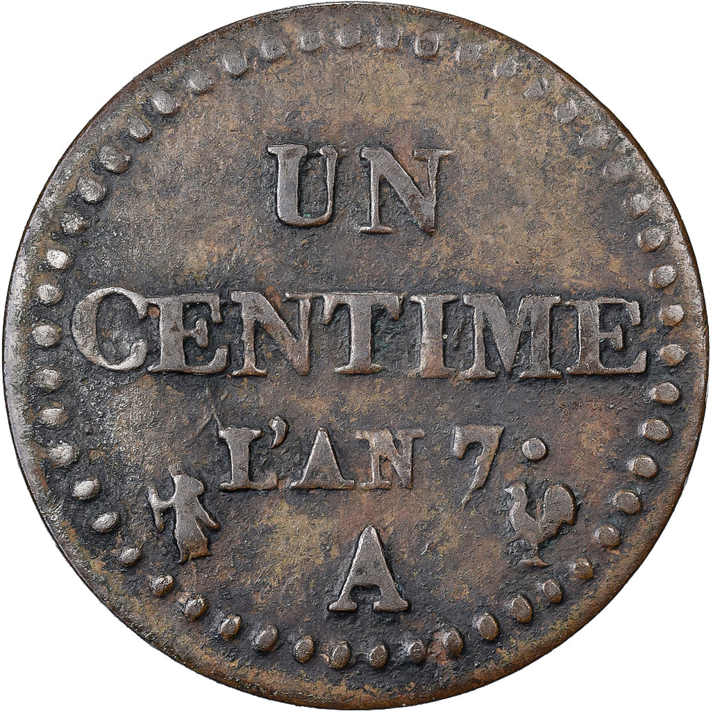 Francja, 1 Centime, Dupré, AN 7, Paris, Miedź, VF(30-35), Gadoury:76