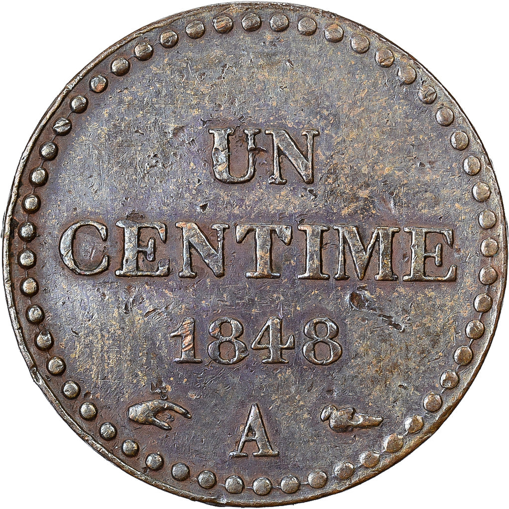 França, 1 Centime, Dupré, 1848, Paris, Cobre, AU(50-53), Gadoury:84