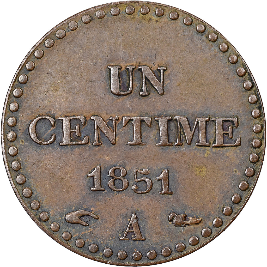 Francja, 1 Centime, Dupré, 1851, Paris, Miedź, AU(50-53), Gadoury:84