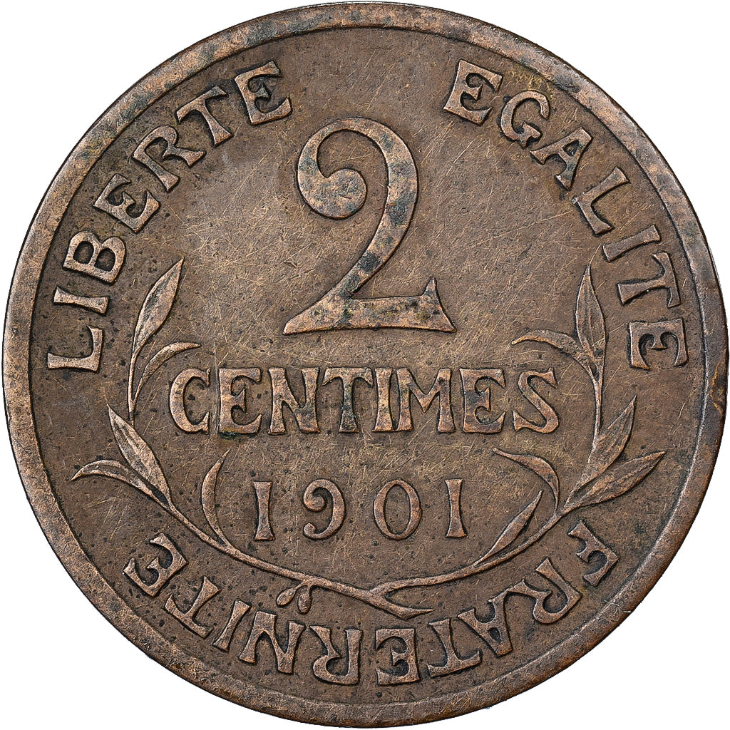 France, 2 Centimes, Daniel-Dupuis, 1901, Paris, Bronze, EF(40-45), Gadoury:107
