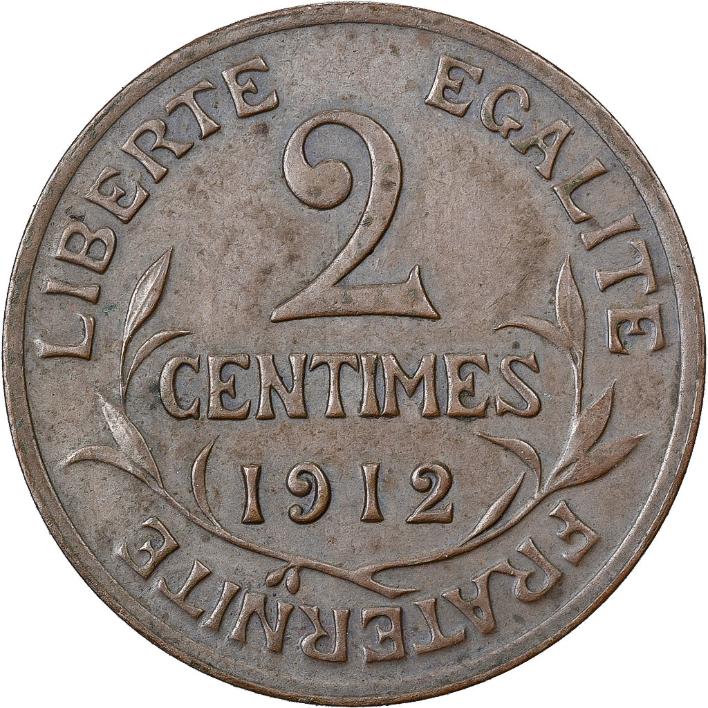 France, 2 Centimes, Daniel-Dupuis, 1912, Paris, Bronze, AU(55-58), Gadoury:107