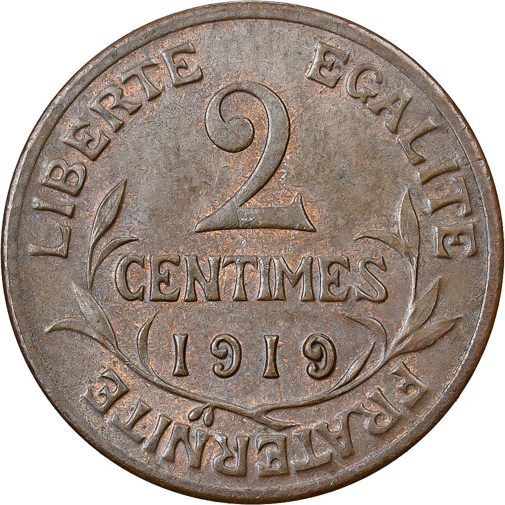 France, 2 Centimes, Daniel-Dupuis, 1919, Paris, Bronze, AU(55-58), Gadoury:107
