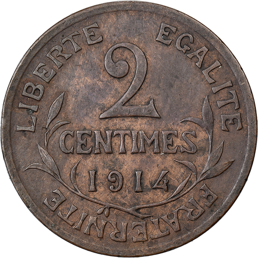 France, 2 Centimes, Daniel-Dupuis, 1914, Paris, Bronze, AU(50-53), Gadoury:107