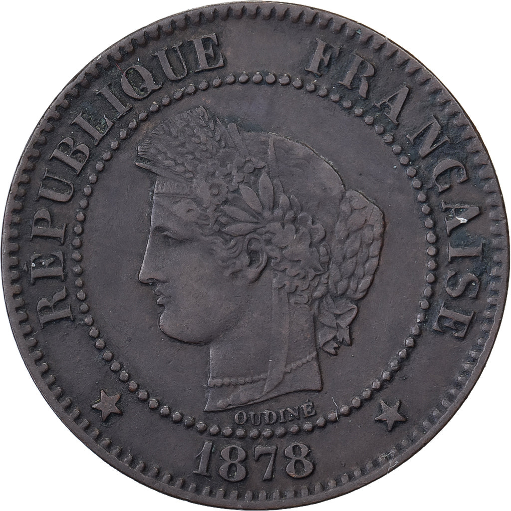 Francia, 2 Centimes, Cérès, 1878, Bordeaux, Small K, Bronce, MBC, Gadoury:105
