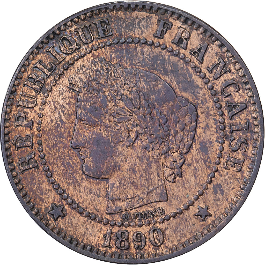 França, 2 Centimes, Cérès, 1890, Paris, Bronze, AU(50-53), Gadoury:105
