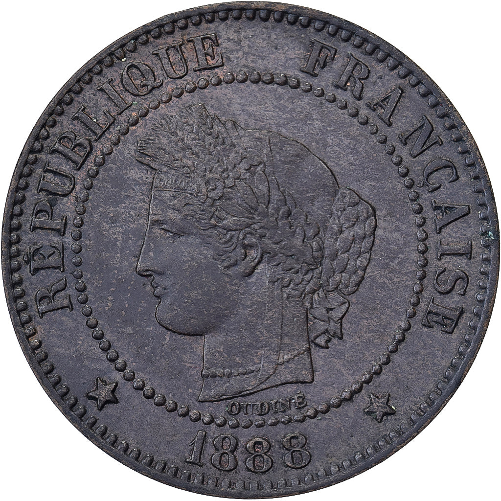 Francia, 2 Centimes, Cérès, 1888, Paris, Bronzo, SPL-, Gadoury:105