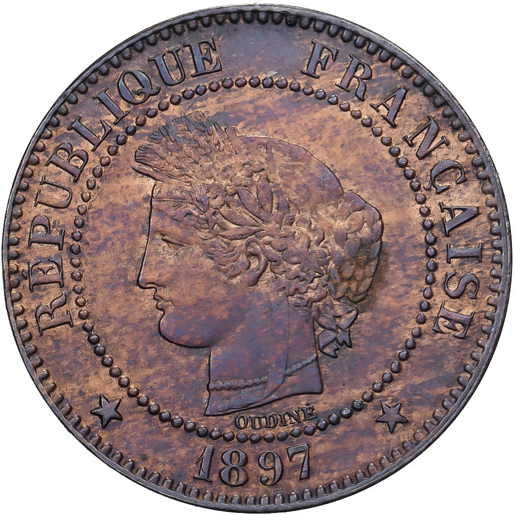 Francia, 2 Centimes, Cérès, 1897, Paris, Bronce, EBC+, Gadoury:105