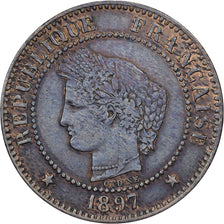 France, 2 Centimes, Cérès, 1897, Paris, Bronze, AU(50-53), Gadoury:105