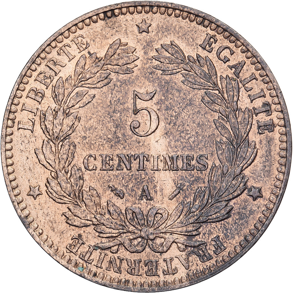 França, 5 Centimes, Cérès, 1891, Paris, Bronze, MS(63), Gadoury:157a