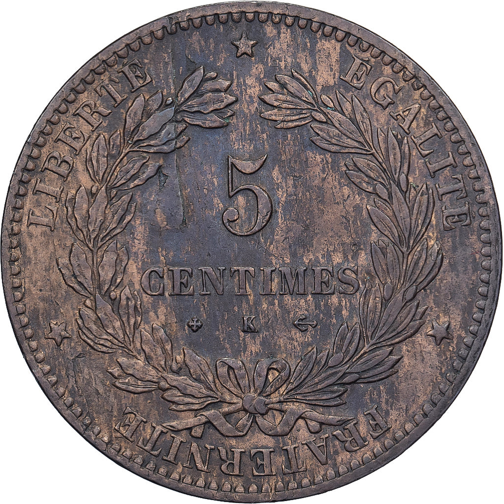 França, 5 Centimes, Cérès, 1874, Bordeaux, Bronze, AU(55-58), Gadoury:157a