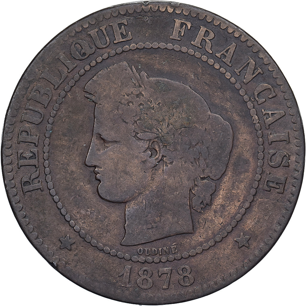 França, 5 Centimes, Cérès, 1878, Bordeaux, Bronze, F(12-15), Gadoury:157a