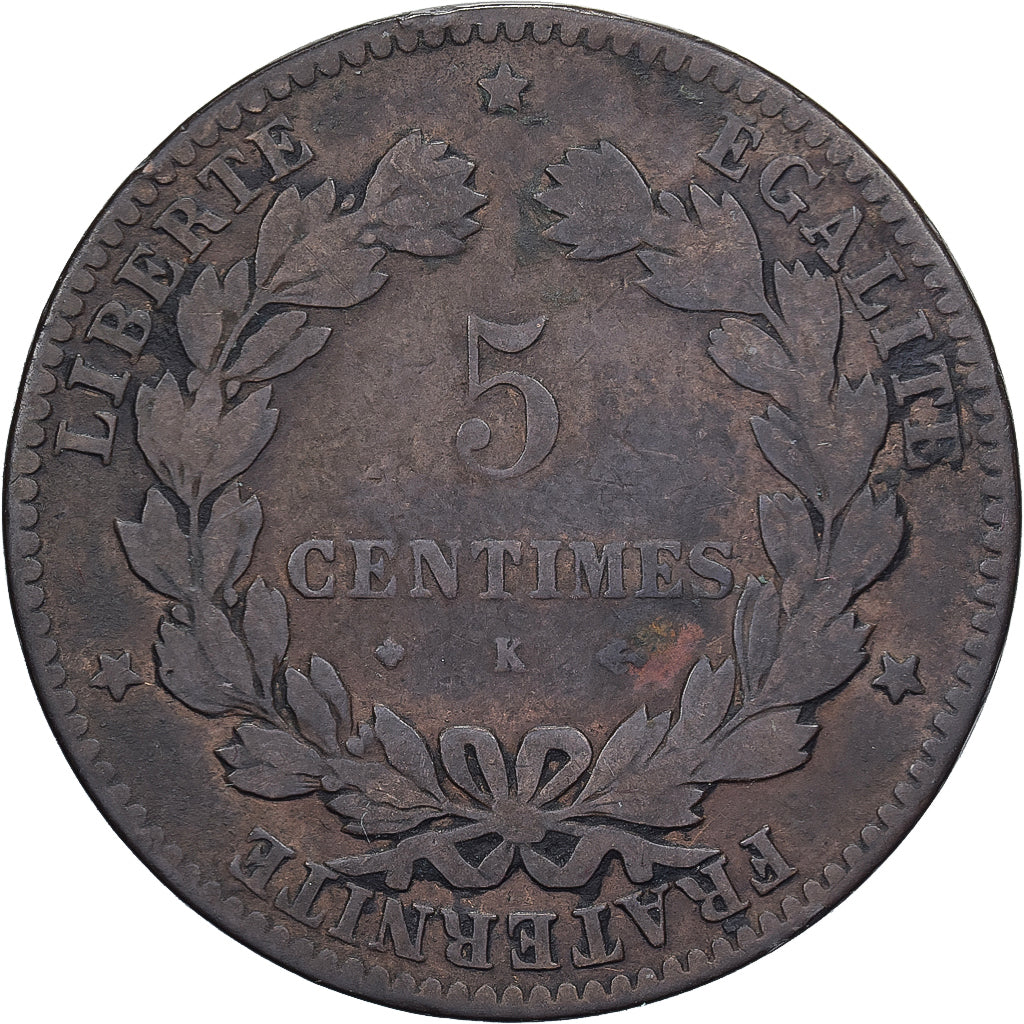 França, 5 Centimes, Cérès, 1878, Bordeaux, Bronze, F(12-15), Gadoury:157a