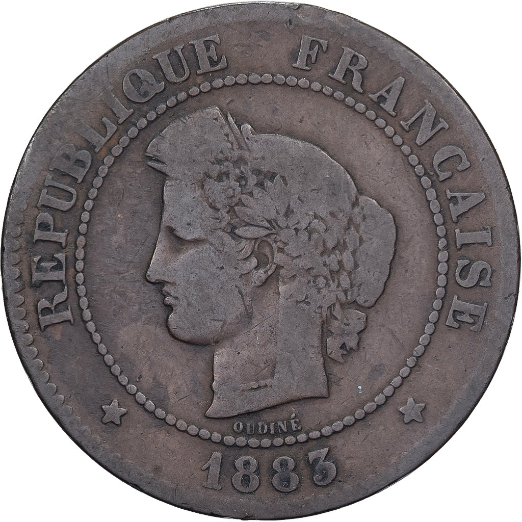 France, 5 Centimes, Cérès, 1883, Paris, Bronze, B+, Gadoury:157a