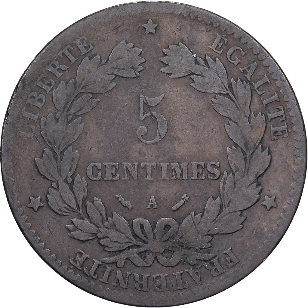 France, 5 Centimes, Cérès, 1883, Paris, Bronze, B+, Gadoury:157a