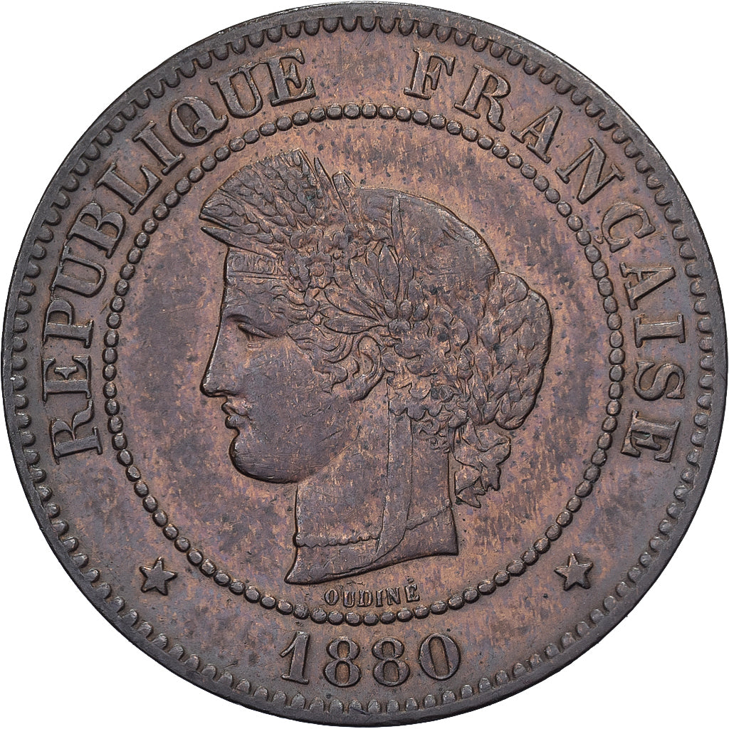 França, 5 Centimes, Cérès, 1880, Paris, Bronze, MS(60-62), Gadoury:157a
