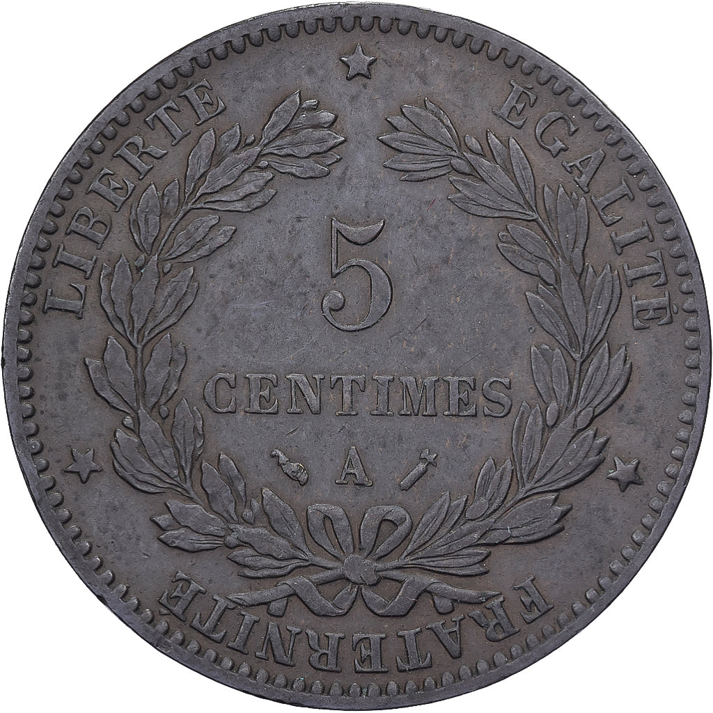 França, 5 Centimes, Cérès, 1880, Paris, Bronze, MS(60-62), Gadoury:157a