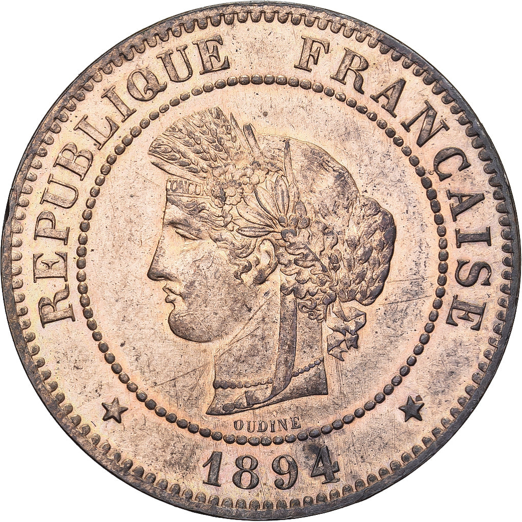 França, 5 Centimes, Cérès, 1894, Paris, Bronze, MS(63), Gadoury:157a