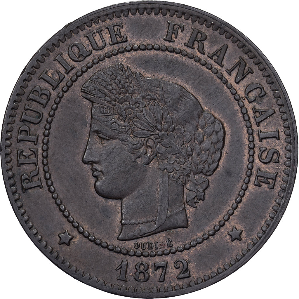 Francja, 5 Centimes, Cérès, 1872, Paris, Brązowy, MS(60-62), Gadoury:157a