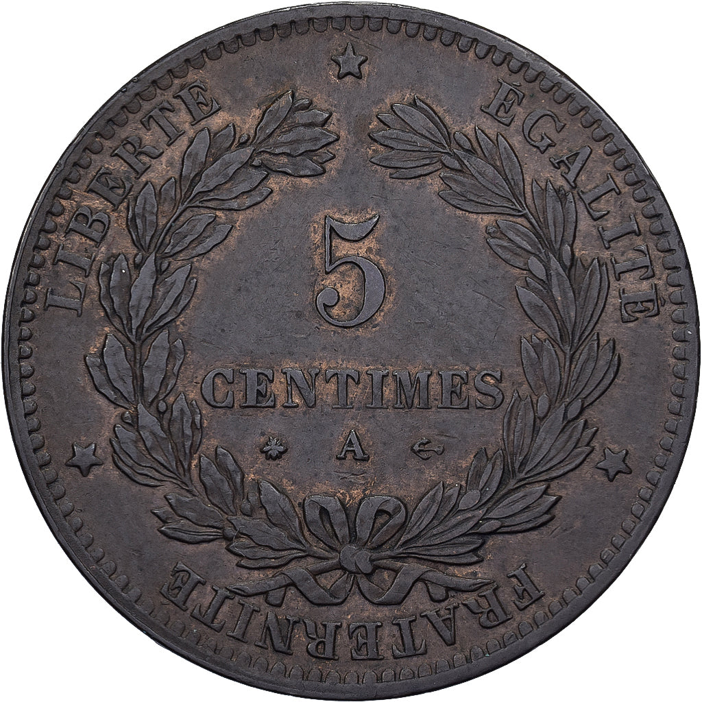 Francja, 5 Centimes, Cérès, 1872, Paris, Brązowy, MS(60-62), Gadoury:157a