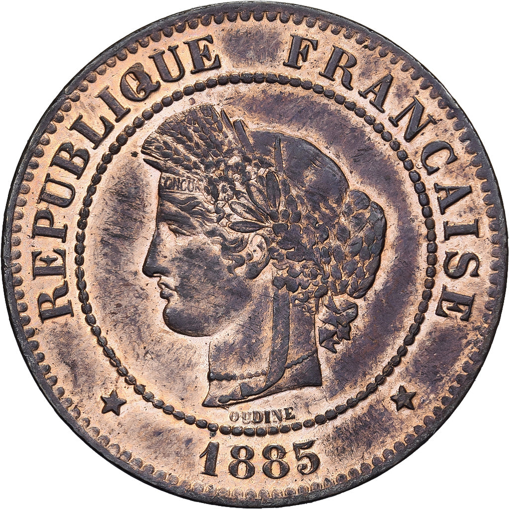 França, 5 Centimes, Cérès, 1885, Paris, Bronze, MS(60-62), Gadoury:157a