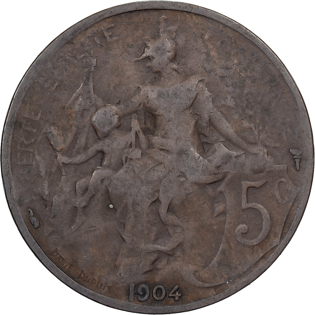 Frankrijk, 5 Centimes, Daniel-Dupuis, 1904, Paris, Bronzen, FR, Gadoury:165