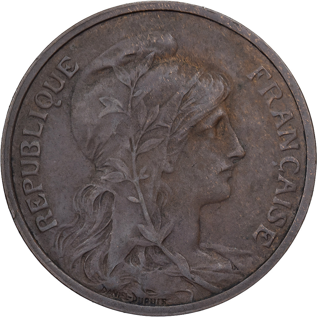 França, 5 Centimes, Daniel-Dupuis, 1908, Paris, Bronze, EF(40-45), Gadoury:165