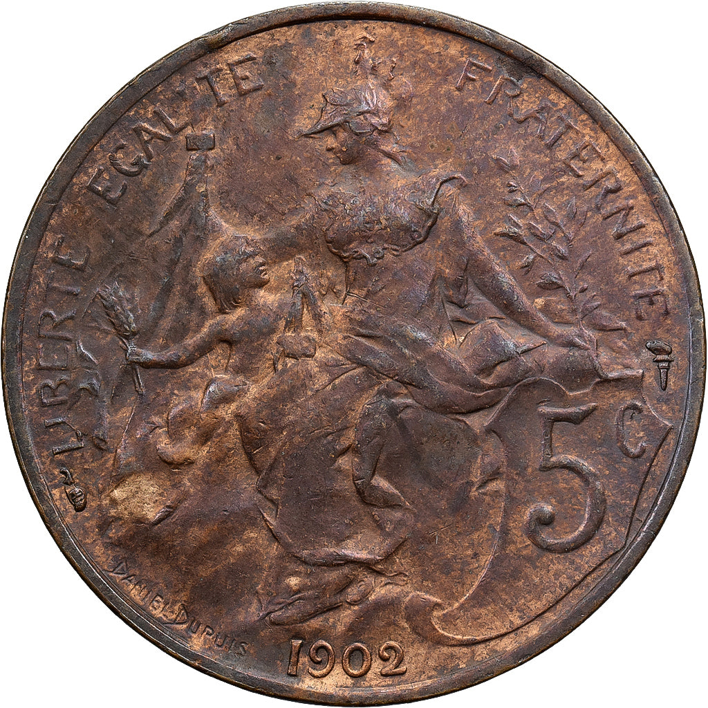 França, 5 Centimes, Daniel-Dupuis, 1902, Paris, Bronze, AU(50-53), Gadoury:165