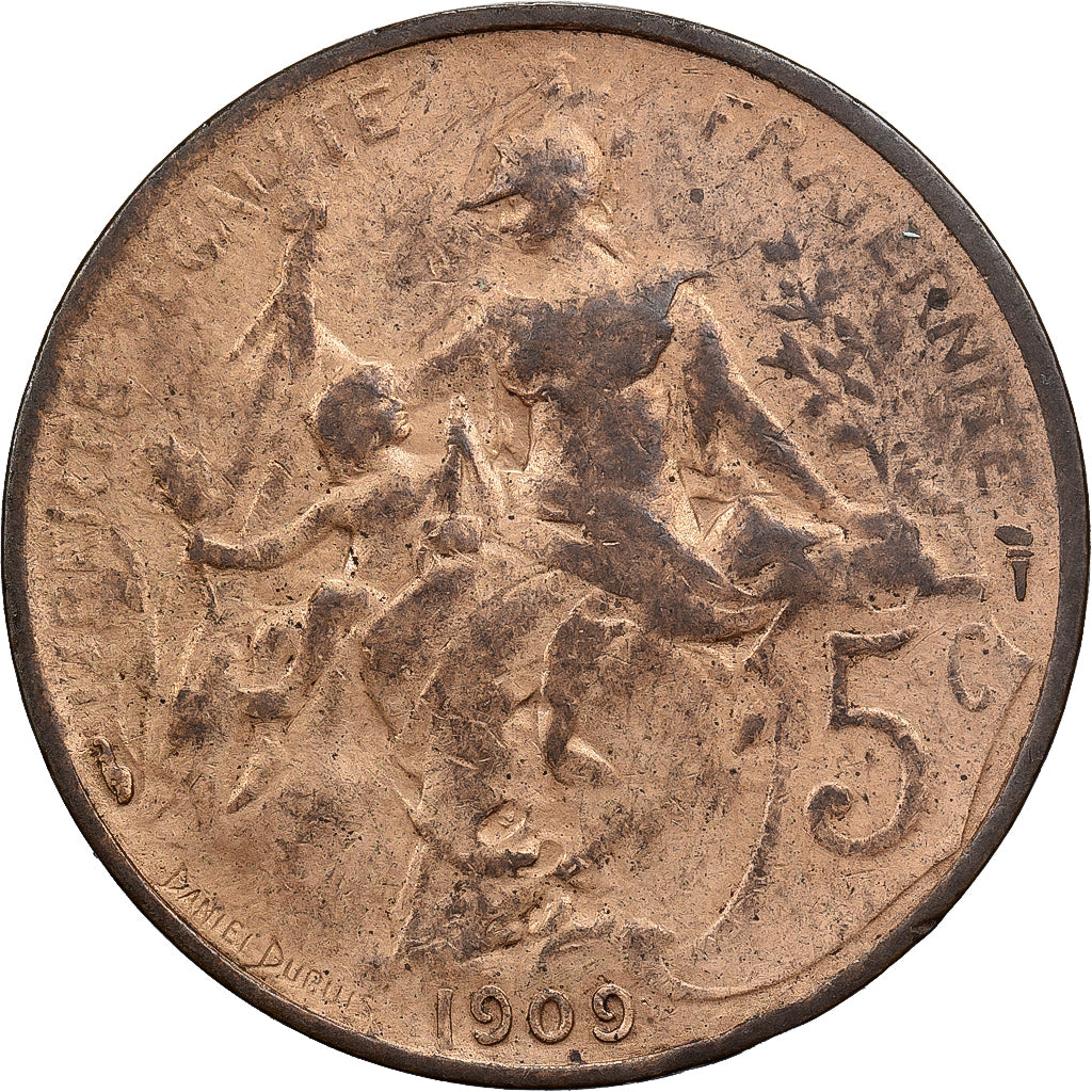 France, 5 Centimes, Daniel-Dupuis, 1909, Paris, Bronze, TB+, Gadoury:165