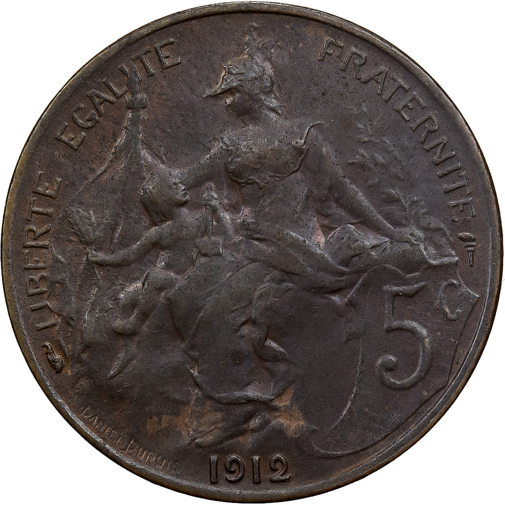 Francia, 5 Centimes, Daniel-Dupuis, 1912, Paris, Bronzo, BB, Gadoury:165