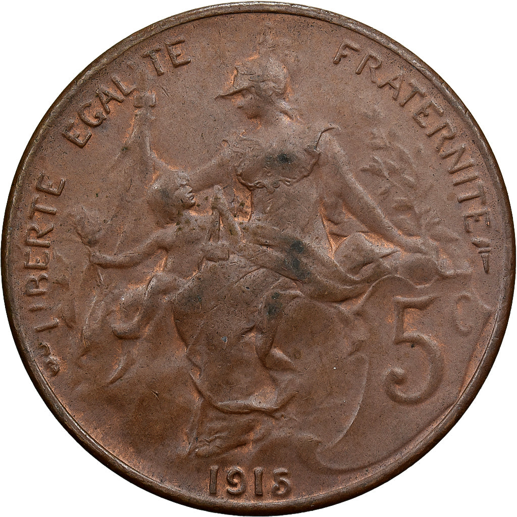Frankrijk, 5 Centimes, Daniel-Dupuis, 1915, Paris, Bronzen, ZF, Gadoury:165
