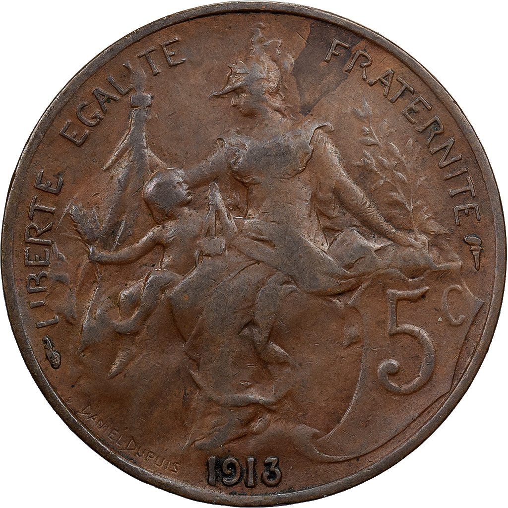 Frankreich, 5 Centimes, Daniel-Dupuis, 1913, Paris, Bronze, SS, Gadoury:165