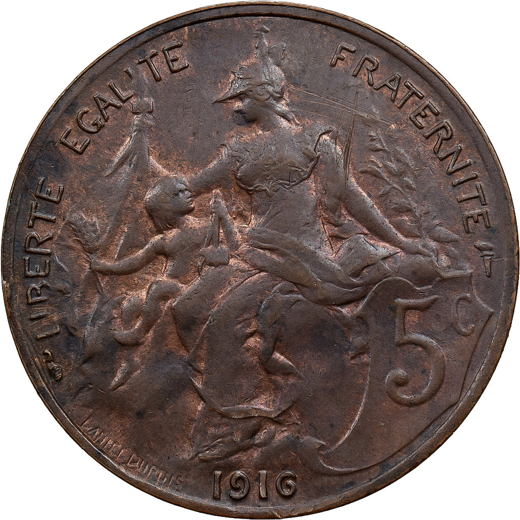 Francia, 5 Centimes, Daniel-Dupuis, 1916, Paris, Bronzo, BB+, Gadoury:165