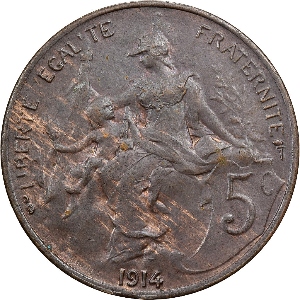 Frankreich, 5 Centimes, Daniel-Dupuis, 1914, Paris, Bronze, VZ, Gadoury:165