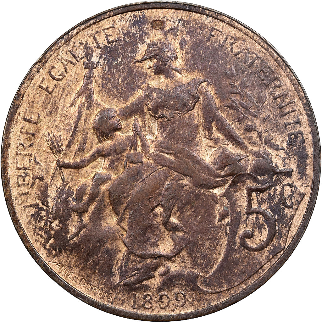 Francja, 5 Centimes, Daniel-Dupuis, 1899, Paris, Brązowy, AU(55-58)
