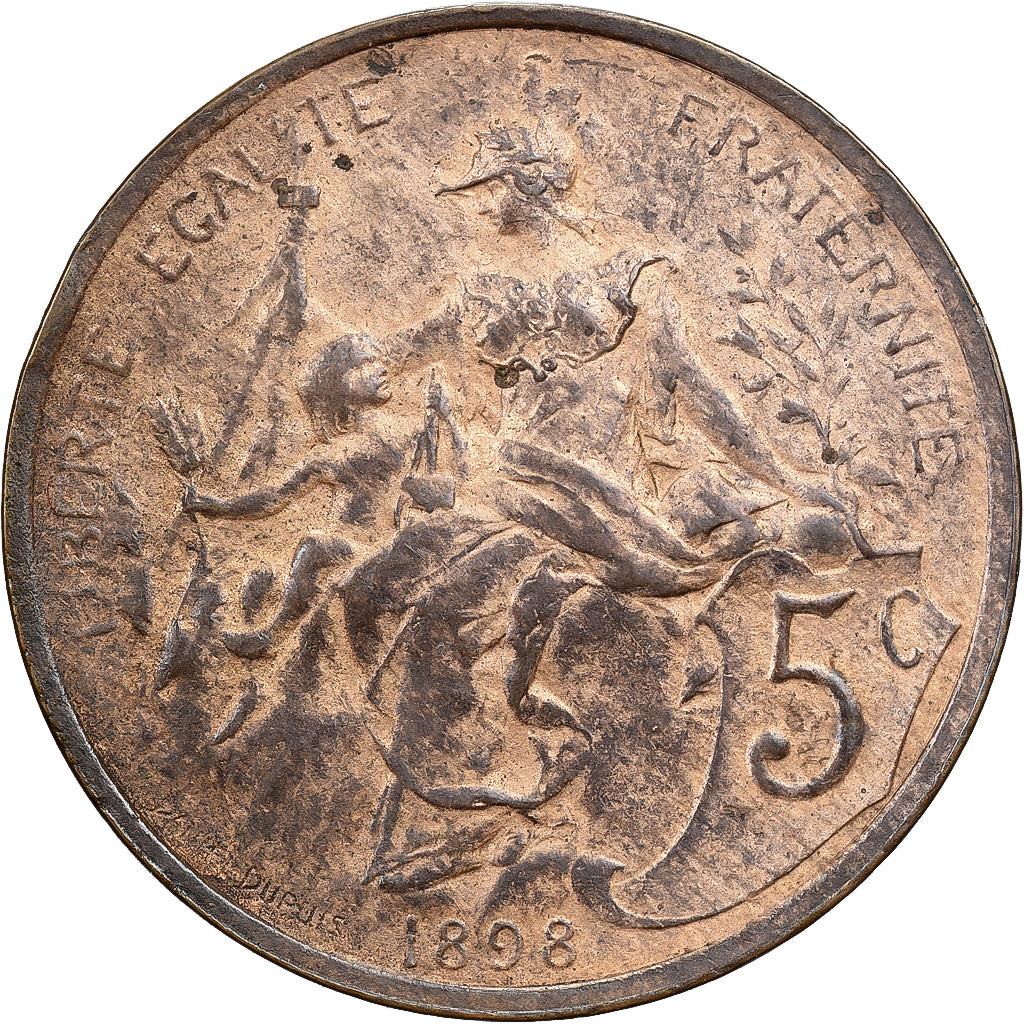 France, 5 Centimes, Daniel-Dupuis, 1898, Paris, Bronze, SUP, Gadoury:165