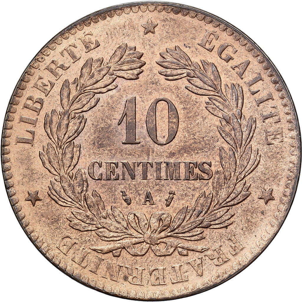 Frankrijk, 10 Centimes, Cérès, 1886, Paris, Bronzen, UNC-, Gadoury:265a