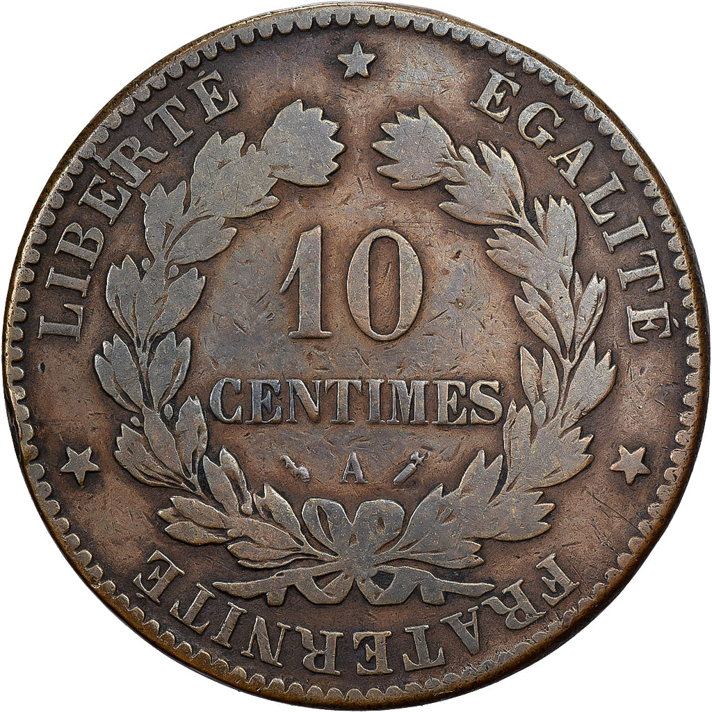 França, 10 Centimes, Cérès, 1884, Paris, Bronze, F(12-15), Gadoury:265a