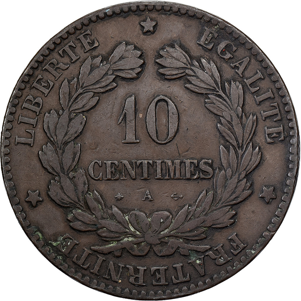 France, 10 Centimes, Cérès, 1874, Paris, Bronze, VF(30-35), Gadoury:265a