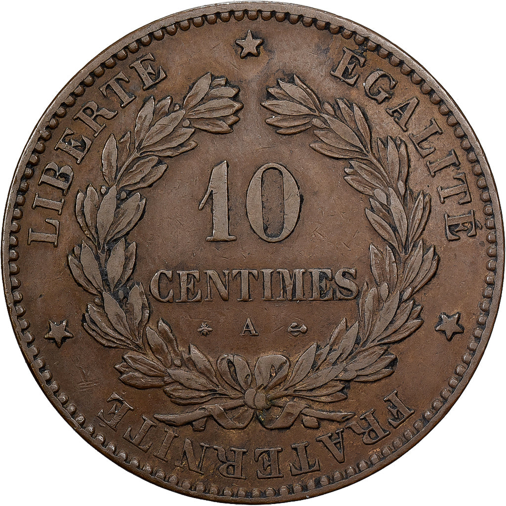 Frankreich, 10 Centimes, Cérès, 1873, Paris, Bronze, SS+, Gadoury:265a