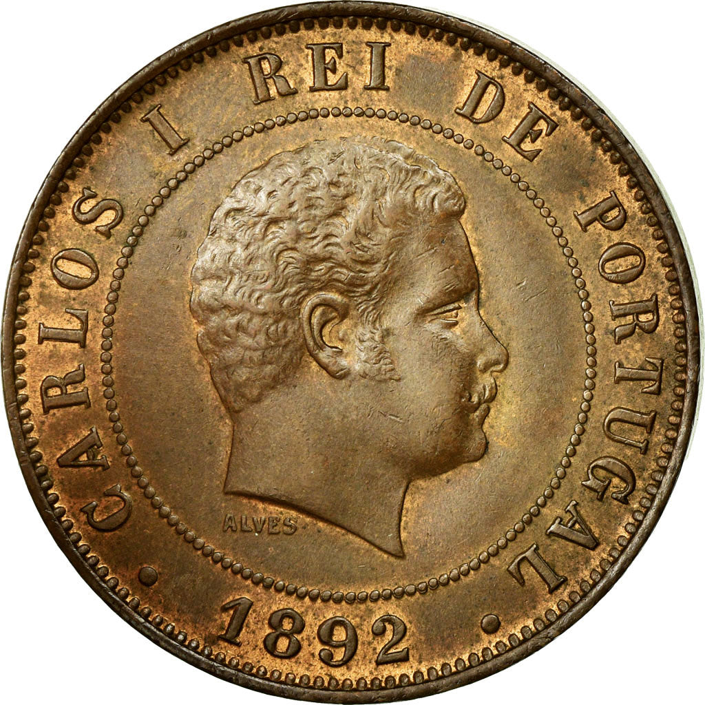 Moneta, Portogallo, Carlos I, 20 Reis, 1892, SPL-, Bronzo, KM:533