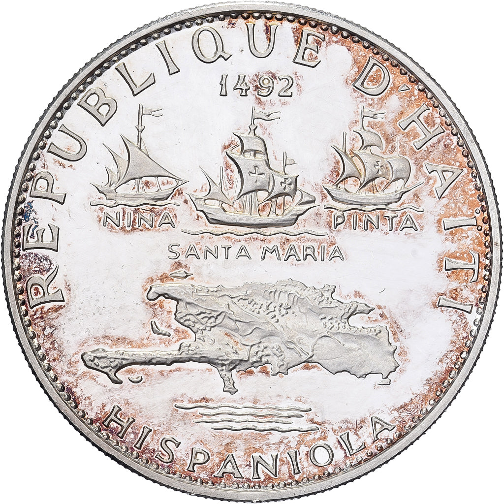 Haïti, 5 Gourdes, Columbus Discovers America, 1970, Proof, Zilver, PR+